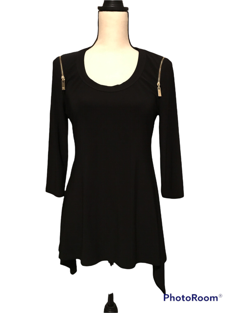 Chaus New York Black Tunic, Longer on Sides, Zipper on Shoulder, Size S
